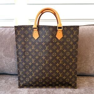 Authentic Louis Vuitton Monogram Sac Plat Tote Bag M51140 brown canvas